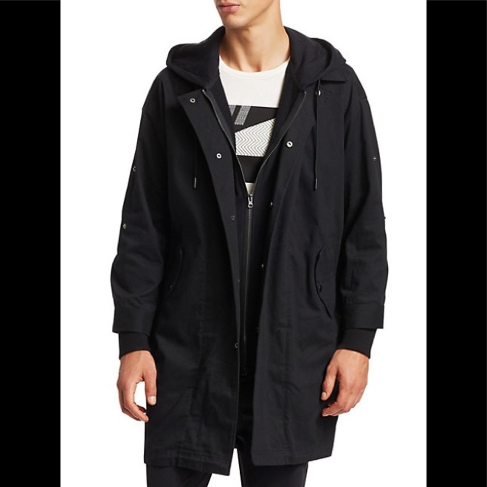 EUC Men’s Small Madison Supply 100% Cotton Oversized Hooded Parka Coat In Black